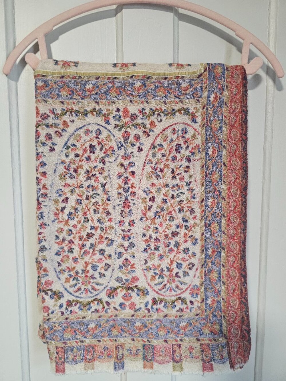 Bajra 100% Merino Wool Shawl | Handmade in Nepal | 75 inches long | Beaded